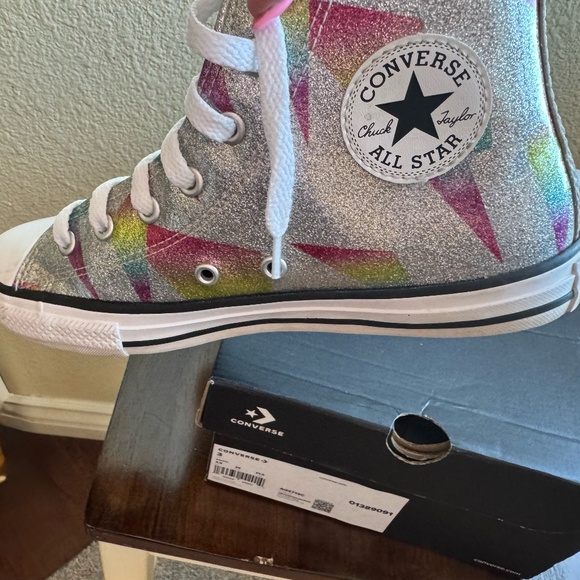 CTAS HI- Converse Girls High Tops, Silver, Aqua, White - Picture 14 of 15